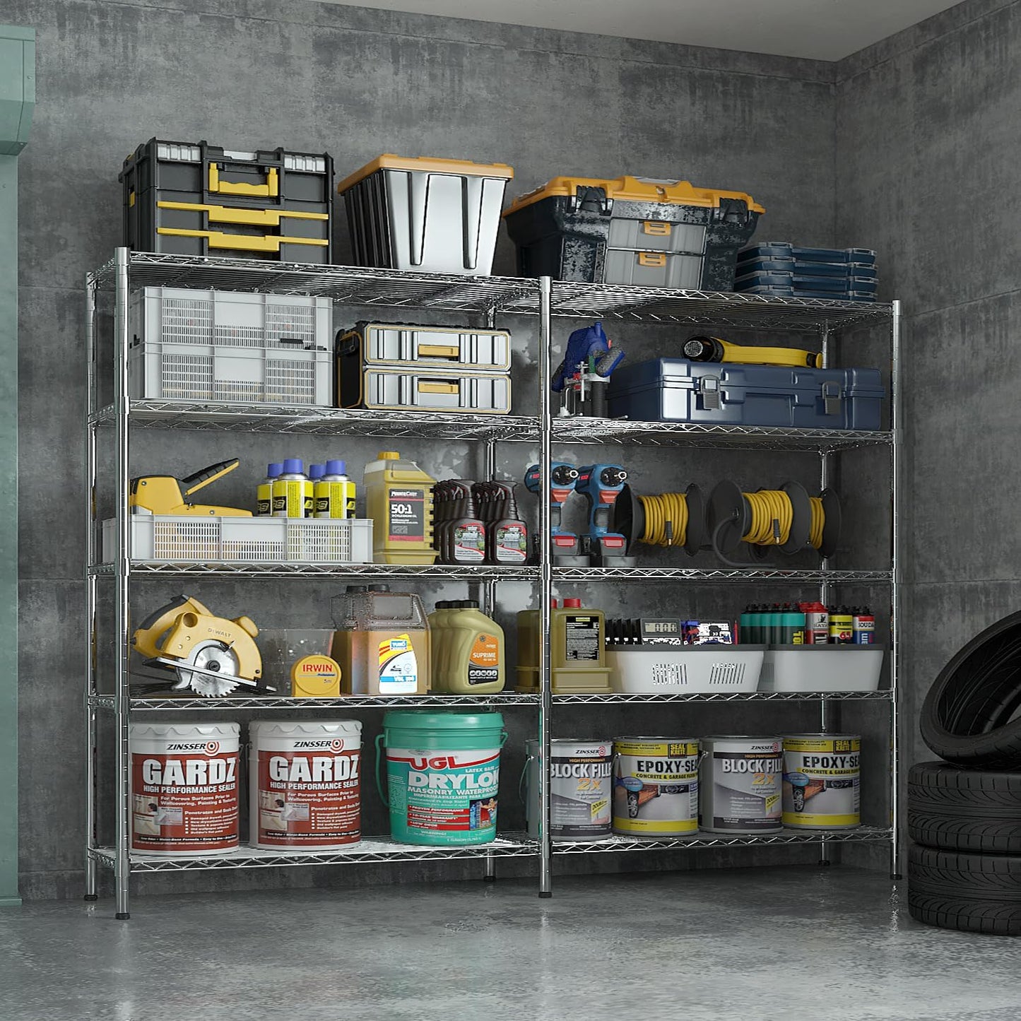 VINGLI 70" W Storage Shelves 1600LBS Heavy Duty Metal Shelving, Upgraded 5 Tier Garage Shelving Unit, Adjustable Wire Shelf for Storage Rack Commercial Pantry Shelf Organizer, 69.8"W × 15.8"D × 71"H