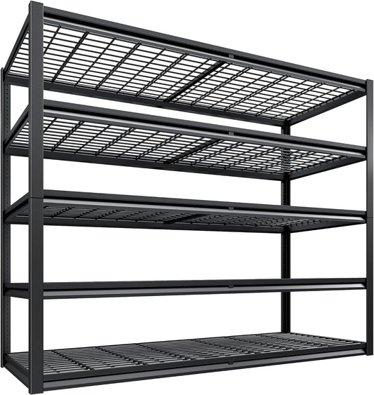 REIBII 78" H Garage Shelving Heavy Duty Load 3000LBS, Adjustable Storage Shelves, 5 Tier Metal Shelving Unit for Storage Racks Industrial Shelf, 55.2" W x 26" D x 78" H, Black