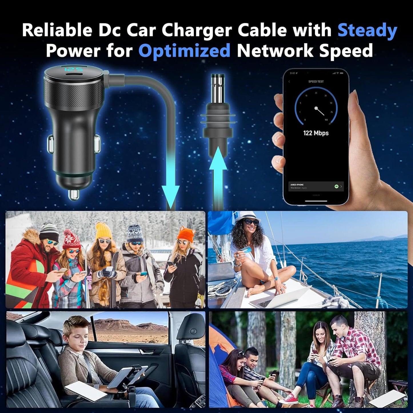 3-in-1 Starlink Mini Cable, Car Charger with Digital Display | 40W USB-C PD & 35W USB-A Ports | All-Weather Shielded Cable for RV, Truck, Boat (12V-48V) (9.8ft)