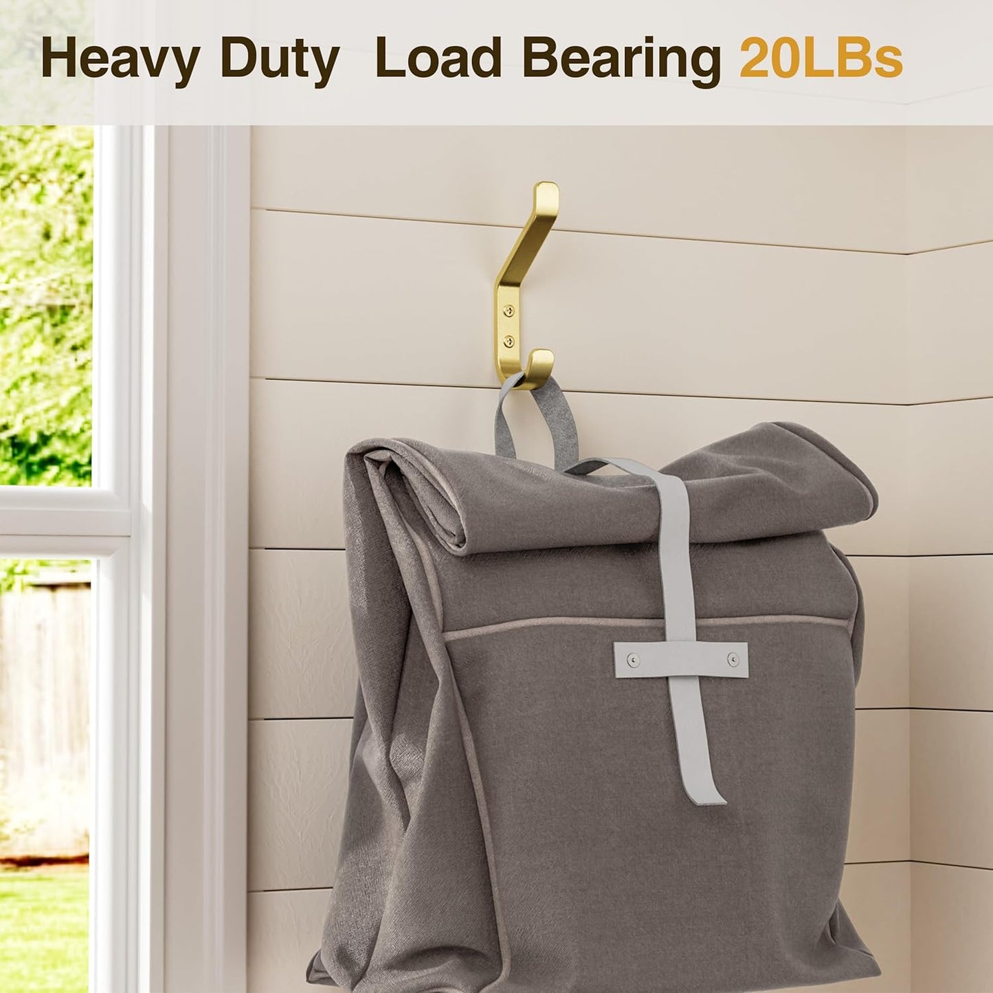 10-Pack Coat Hooks Wall Mounted: 20LB Heavy Duty Hanger for Hanging:Backpack, Towel, Bag, for Closet, Bathroom, Door, Mushroom, Stainless Gold, 3.75"