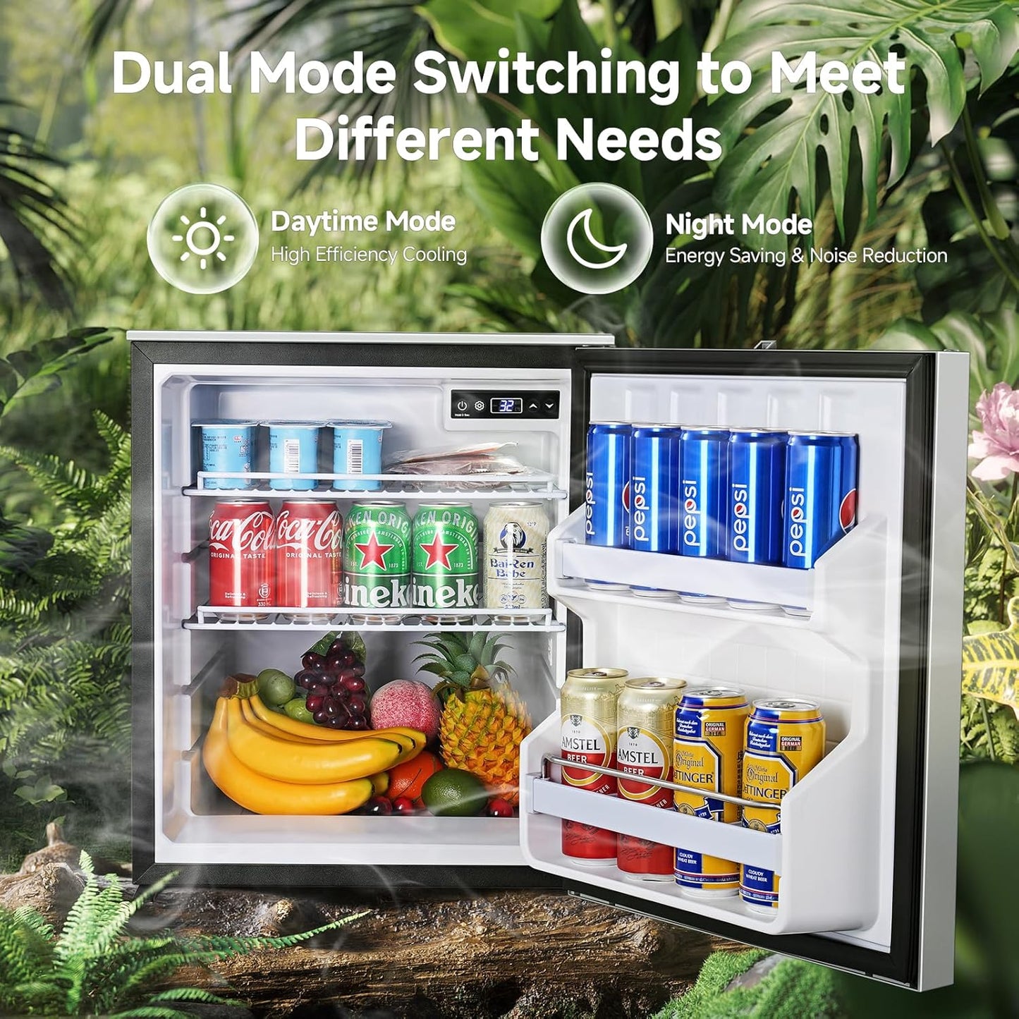 BODEGACOOLER 12 Volt Refrigerator, 63.4Quart RV Refrigerator, Dual Modes RV Fridge with LED, (32℉-50℉) Travel Compressor Cooler 12/24V DC for Boat, Yacht, Caravan, Truck, Camping (Silver)