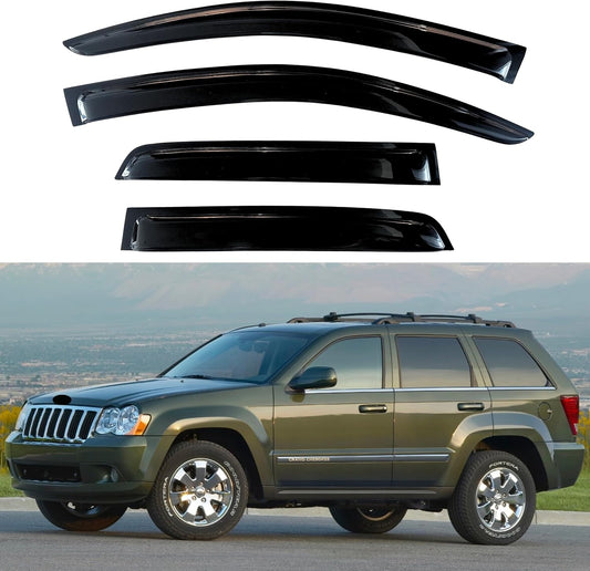 KPY Window Visors Compatible with Jeep Grand Cherokee 2005-2010, 4PC Rain Guard Side Vent Deflectors Tape-On Style, 2005 2006 2007 2008 2009 2010