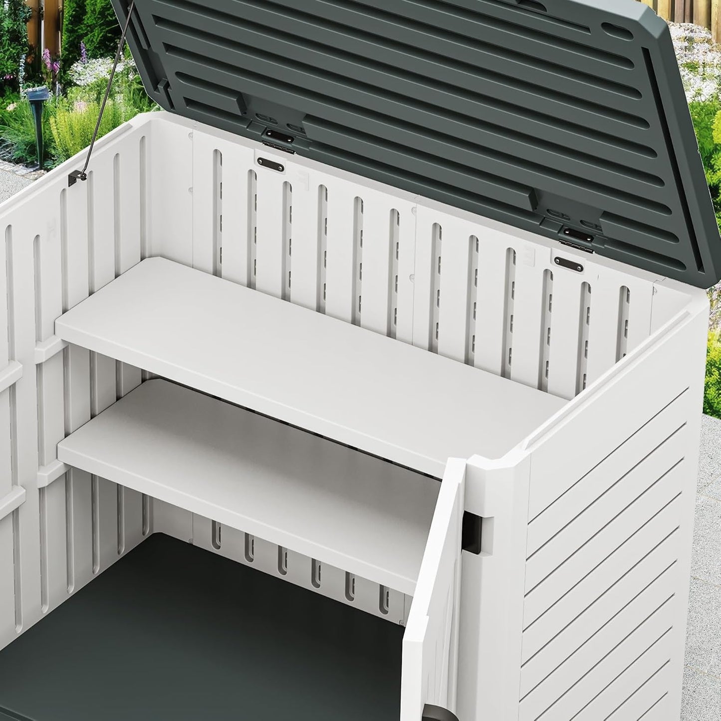 YITAHOME Resin Storage Shed Shelves for 35 Cuft Horizontal Storage Sheds, 47 in x 12.6 in Waterproof Rack with 8 Screws for 4x2.5 Ft Horizontal Garden Storage Accessories, Easy Assembly, 2PCS, Gray