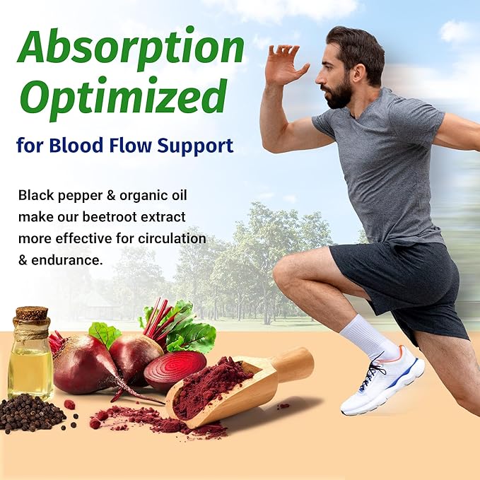 1 Body Beet Vital, Organic Beet Root Supplements for Circulation, Energy, & Stamina, Nitric Oxide Booster Beets Supplements with 1360mg Beetroot Extract, Vegan, Non-GMO, 60 Beetroot Capsules