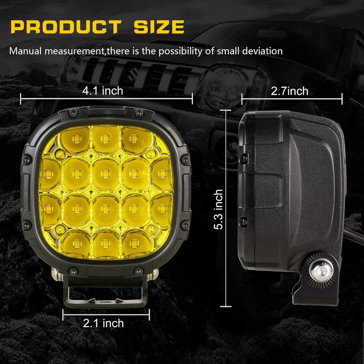 BIGLION.X 4 Inch Pair 160W 18800LM Amber Round LED Offroad Lights Yellow Fog Lights Super Bright Driving Offroad Pod Lights with Wiring Harness IP68 for Pickup Trucks UTV ATV SUV