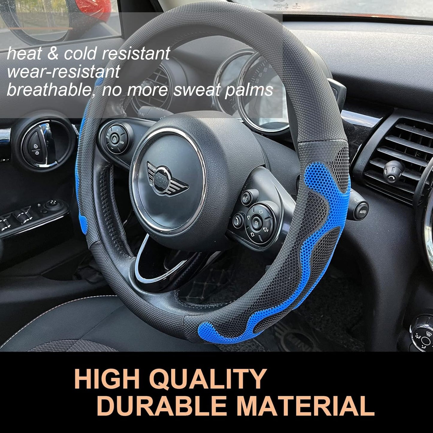 PINCTROT Large Size Comfy Grip Steering Wheel Cover, Anti-Slip Design, 15.5-15.75 Inch(Silicone Blue)