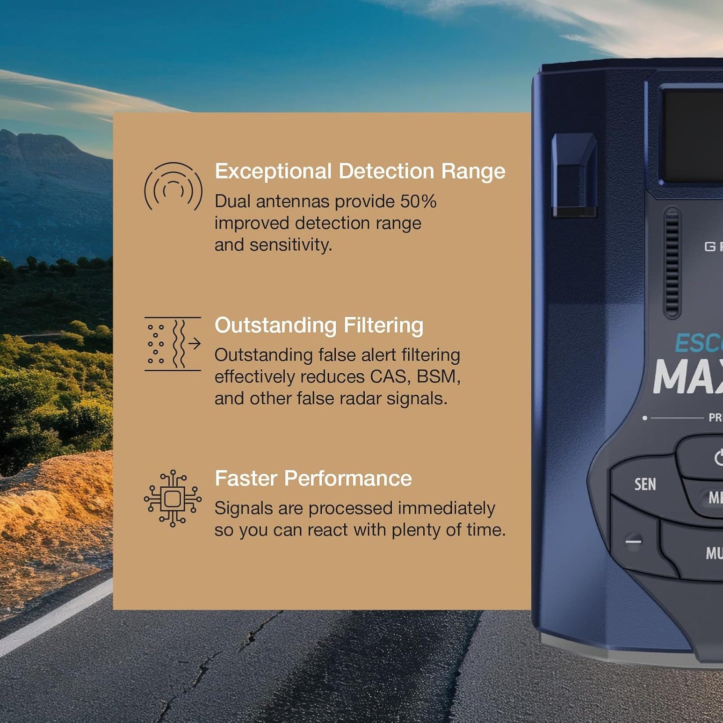 Escort MAX 360 MKII Radar Detector with EZ Mag Mount - Exceptional Range, True 360° Awareness, AutoLearn Intelligence Rejects False Alerts, Sleek Magnetic Mount for Escort Models