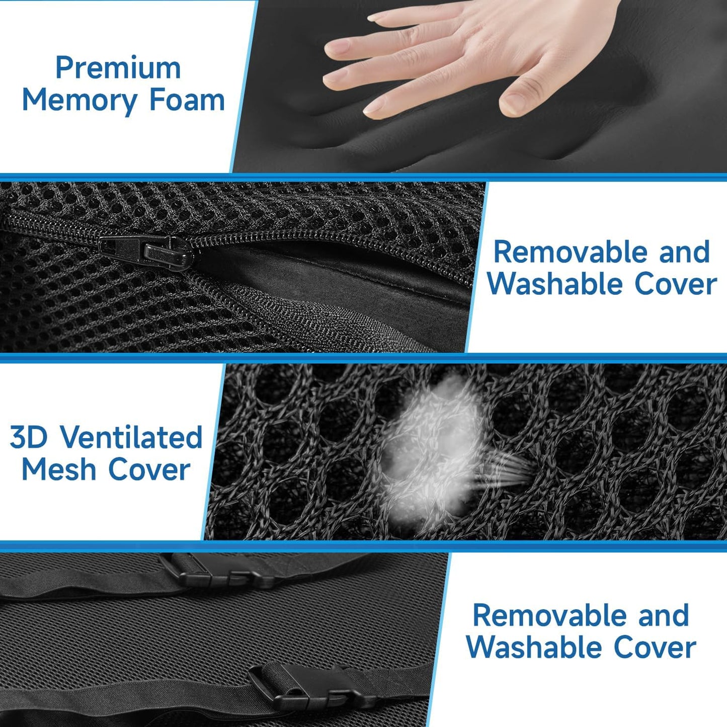 Lumbar Support Pillow for Office Chair, College Dorm Room Essentials, Memory Foam, Lower Back Support for Car, Back Pain Relief, Back Cushion for Chair with Adjustable Strap and Mesh Washable Cover