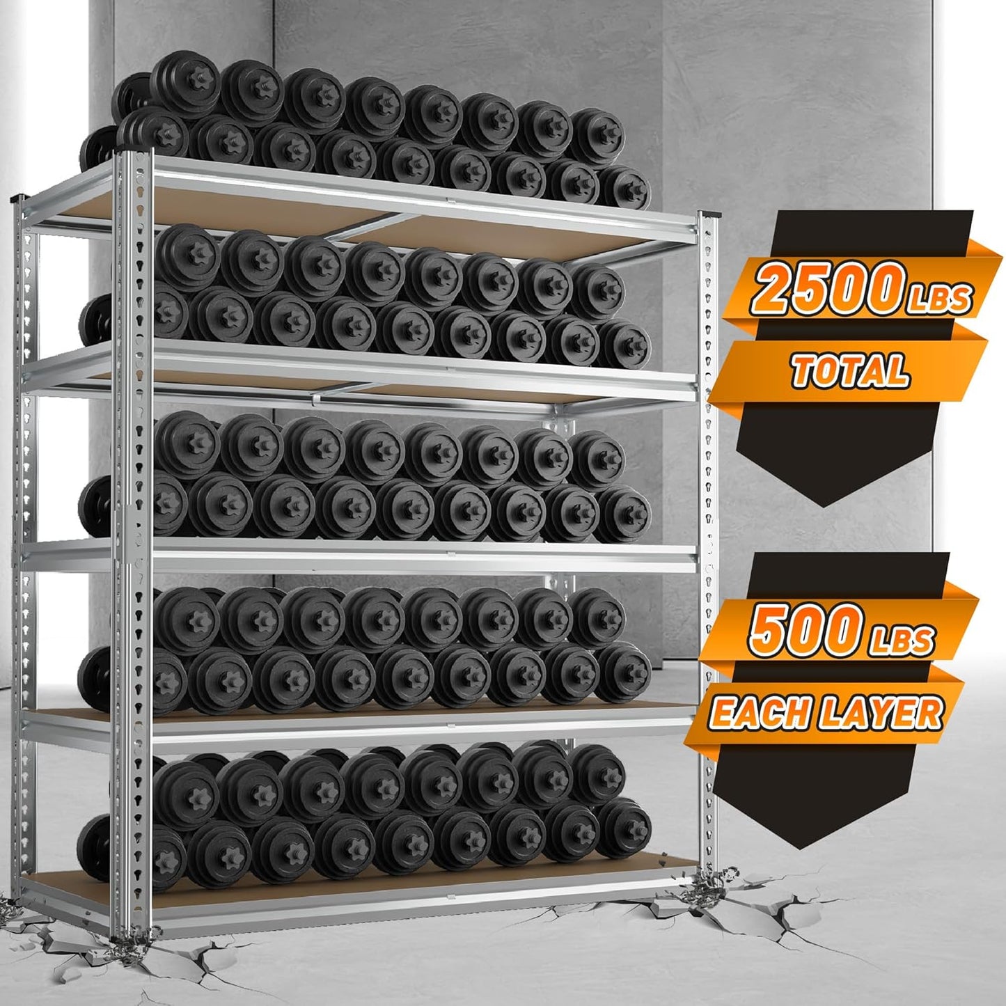 REIBII 40" W Garage Shelving 2500LBS Storage Shelves Adjustable Metal Shelving 5 Tier Pantry Shelves for Closet Kitchen Warehouse 40" W x 19.7''D x 72''H, Silver