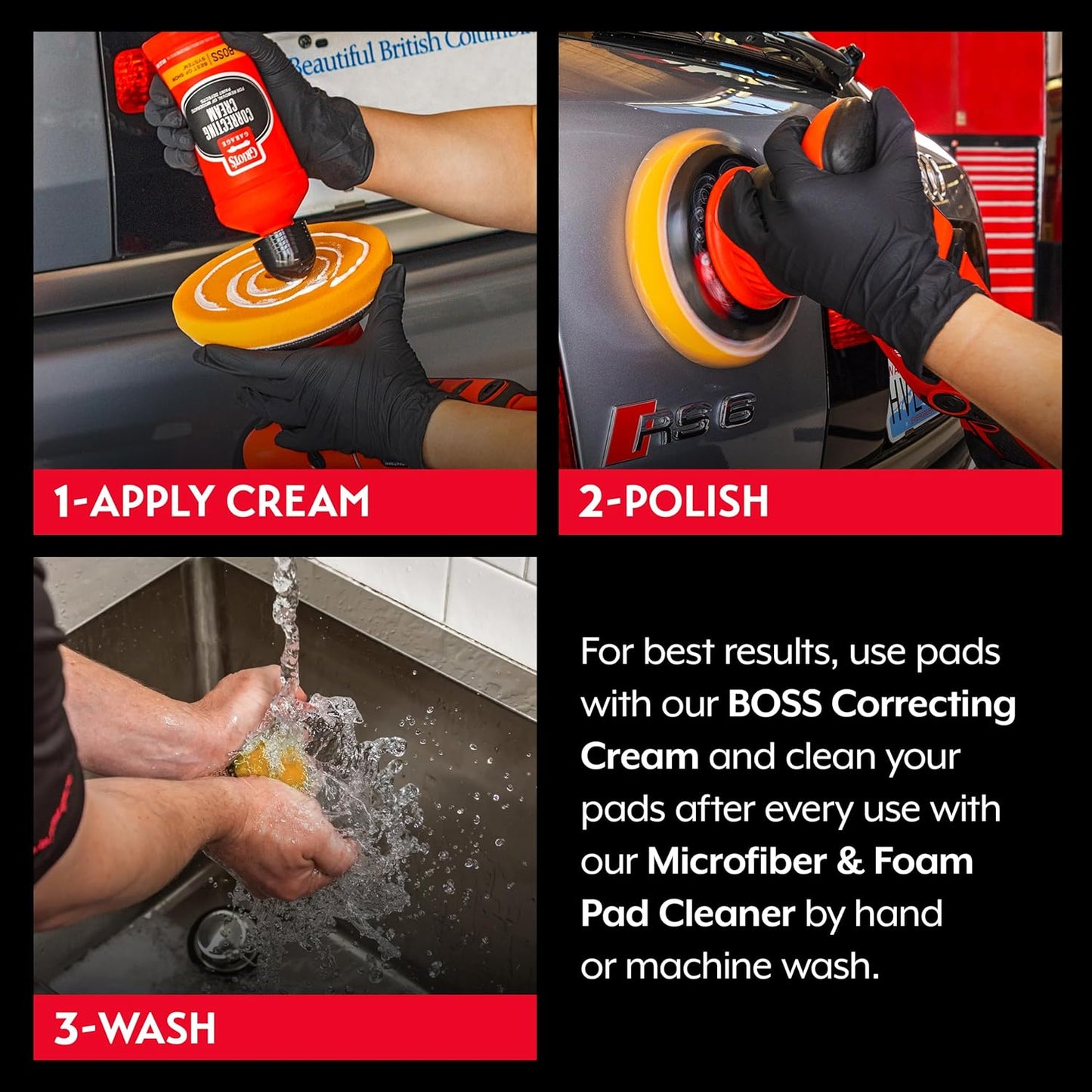 Griot's Garage Orange Foam Correcting Pads for Car Polishing and Detailing, Removes Light to Moderate Paint Defects, Durable, Machine-Washable, 10516, 5.5", Set of 2