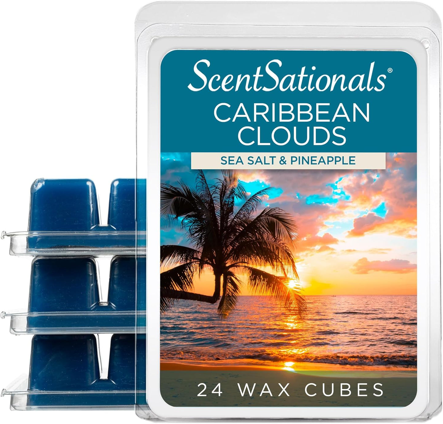 Scentsationals Wax Melts, Wax Cubes Strong Scent - Caribbean Clouds - Long Lasting Scented Wax Melts for Warmer, 10oz (24-Cubes)
