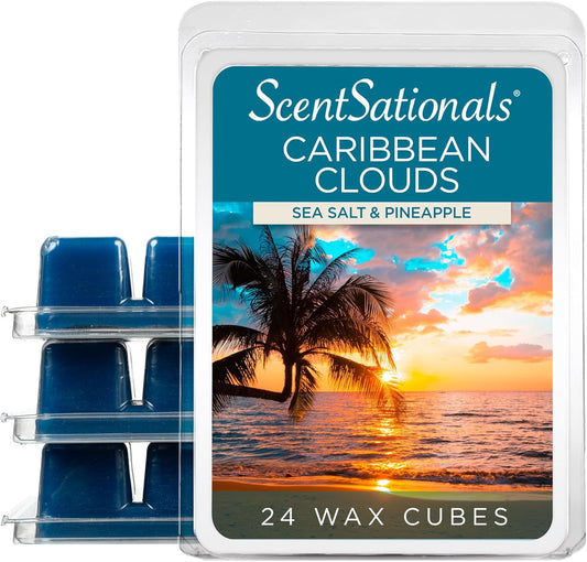 Scentsationals Wax Melts, Wax Cubes Strong Scent - Caribbean Clouds - Long Lasting Scented Wax Melts for Warmer, 10oz (24-Cubes)