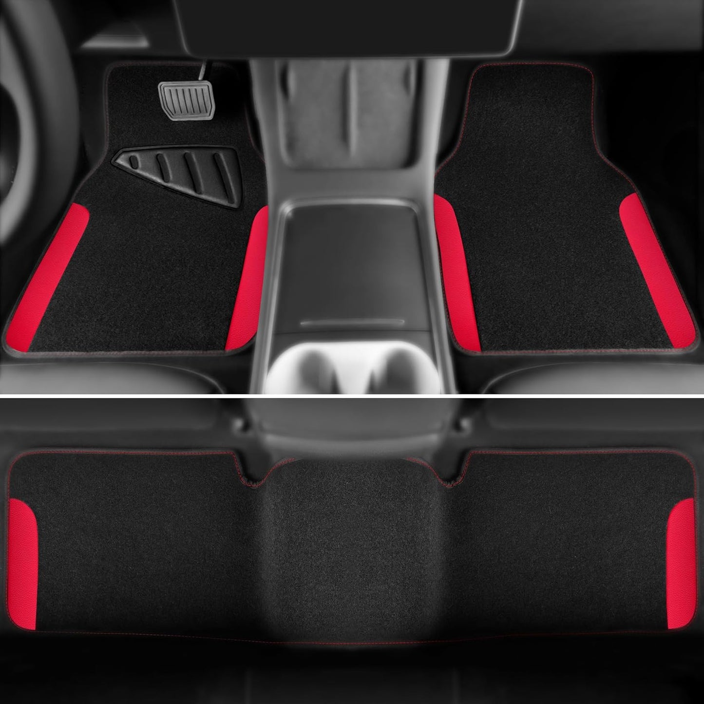 CAR PASS Waterproof Universal Faux Leather 3Pcs Car Floor Mats, Red Car Mats Fit for SUV,Vans,sedans, Trucks,Set of Vehicles Car Carpet with Driver Heel Pad and Anti-Slip Nibs Backing (red 3Pcs)