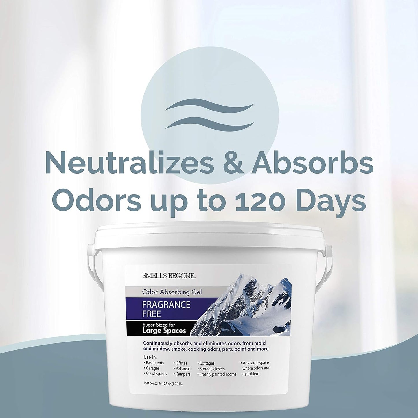 SMELLS BEGONE 1-Gallon Odor Absorber Gel - Air Freshener & Odor Eliminator for Homes, Garages & Commercial Buildings - Industrial Size - Fragrance Free