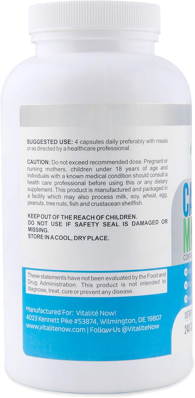 Best Calcium & Magnesium + Vitamin D3 400 IU - Highly Absorbable with Boron - 10 Forms of Calcium + Phosphorus for Bone Strength - All Natural - 240 Capsules - 2 Month Supply!