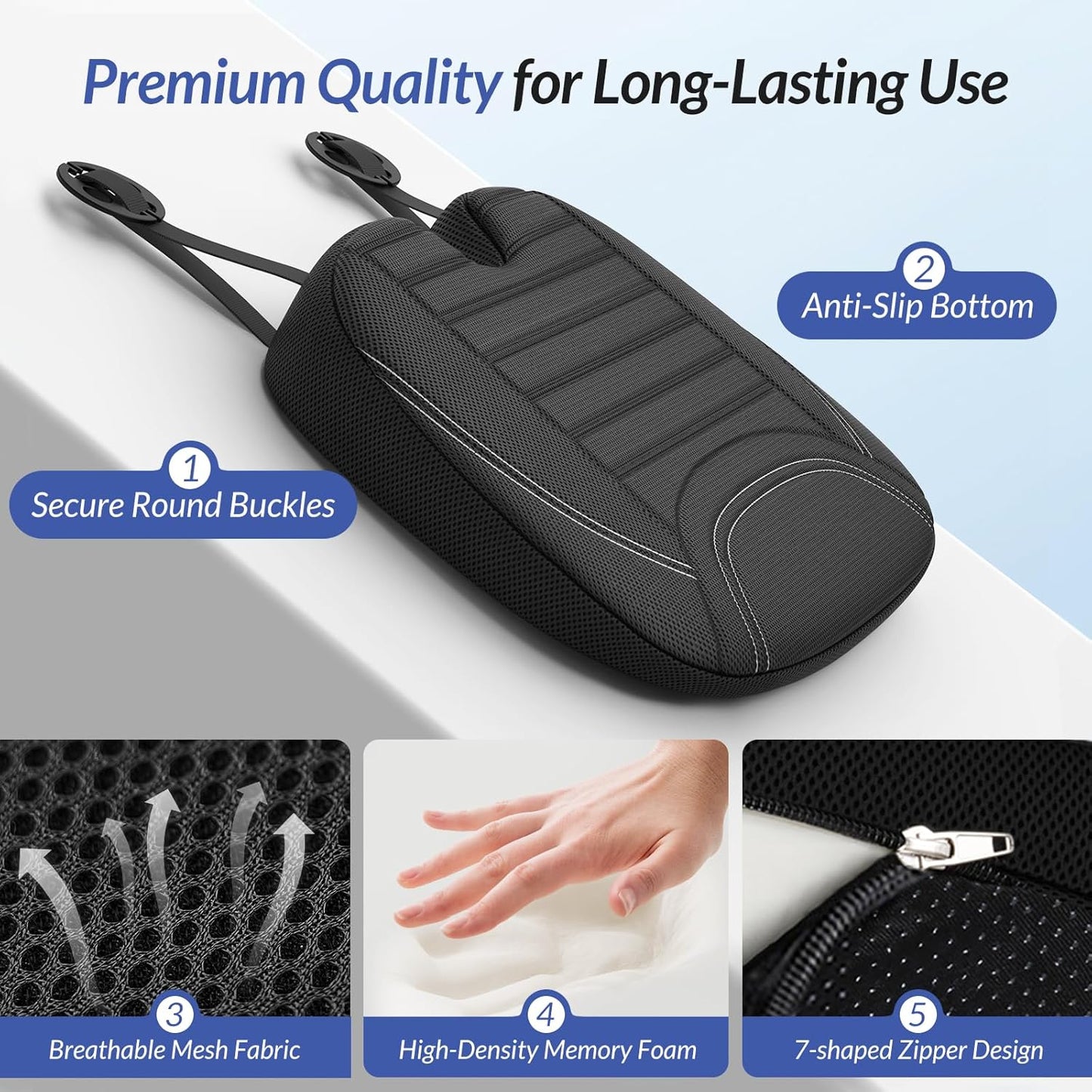 ZIKEE All-Season Car Seat Cushion for Comfortable & Safe Driving, Breathable Seat Cushion for Car with Ventilated Channel & Mesh Cover, Memory Foam for Sciatica, Tailbone & Back Pain Relief, Anti-Slip