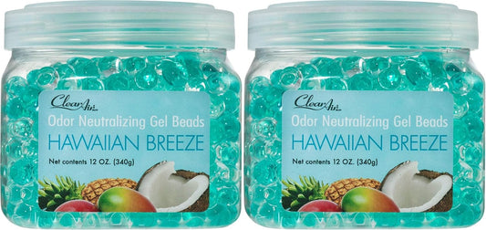 Clear Air Odor Eliminator Gel Beads - 12 oz, Pack of 2 - Air Freshener Made with Essential Oils - Eliminates Odors in Bathrooms, Cars, Boats, RVs & Pet Areas - Hawaiian Breeze Scent
