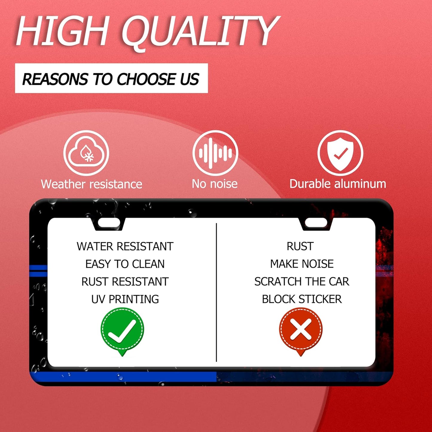 Thin Blue Line License Plate Frame Patriotic License Plate Frames Funny Stainless Steel Accessories Cars Decor with 2 Holes and Screws Fits Standard Us Ca Vehicles License Plate Holder 12.2 X 6 Inch