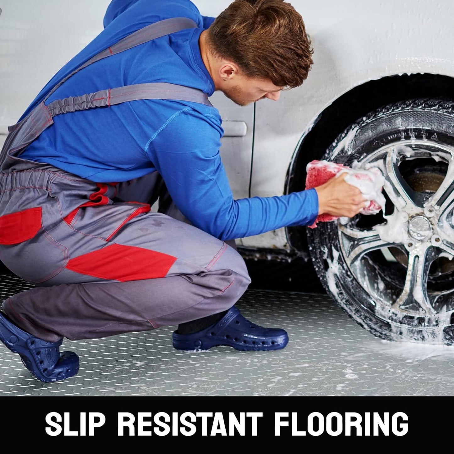 Bonnlo 7.5x20 FT Garage Floor Mat for Under Car,Thickened PVC Roll Floor mats，Waterproof Non Slip Parking Mat,Gray