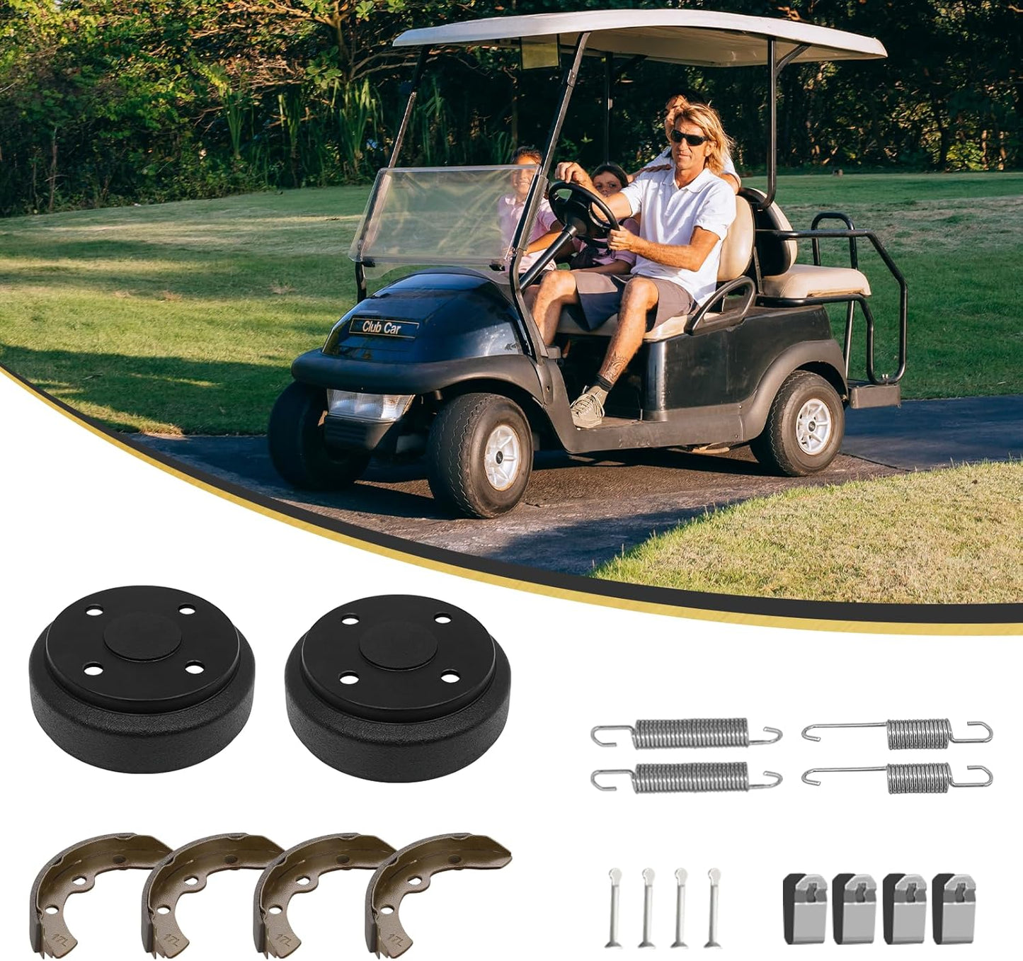 Golf Cart Brake Repair Kit fit Club Car DS 1995-Up and Precedent 2004-Up,Club Car Brake Drums & Brake Pads & Brake Shoes Spring Kit,OEM# 1018163-01,1011466, 1018232-01, 1017911-01
