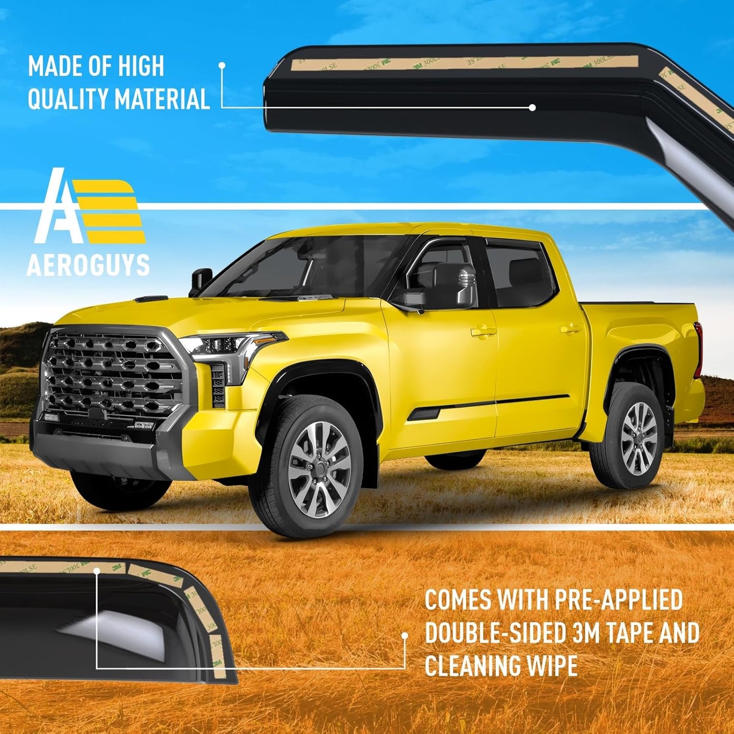 Extra Durable Window Deflectors in-Channel Window Visors Rain Guards Fit for Toyota Tundra 2022-2025 CrewMax, Sun Visors, Wind Vent for Shades, Exterior Car Accessories - 4 pcs. AG0915