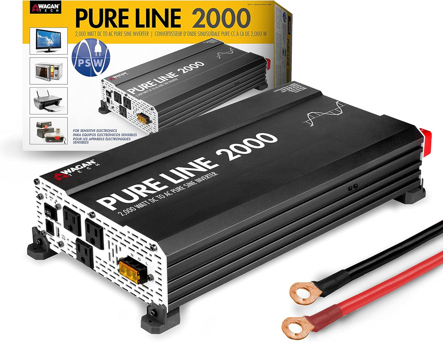 Wagan EL3808 Pure Line Power Inverter 2000 Watt DC 12V to 110V AC Car Pure Sine Wave Power Inverter for Home RV Camping Van Life Off Grid ETL Certified