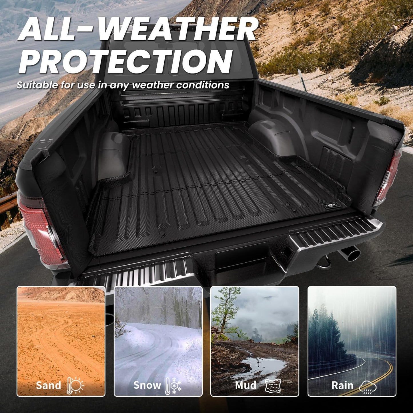 LASFIT Bed Mat for Ford F-150 (6.5ft, 78.9in) 2015-2025(Not for Pro Access Tailgate or Bed w/Side Storage), Custom Fit All Weather Protector Durable TPE Truck Bed Liner Easy Clean- Black