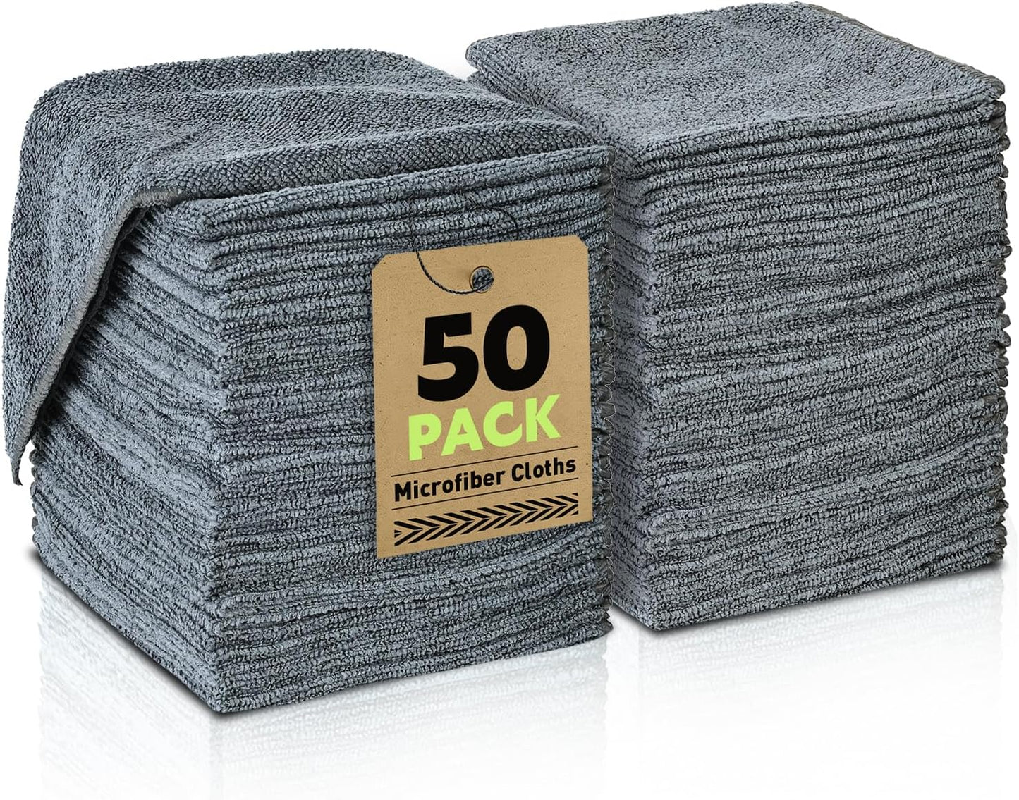 Microfiber Cleaning Cloths Bulk-50 Pack, Gray Microfiber Towels for Cars, Ultra Absorbent Microfiber Towel Weave Grime & Liquid for Streak-Free Mirror Shine - Car Washing Cloth