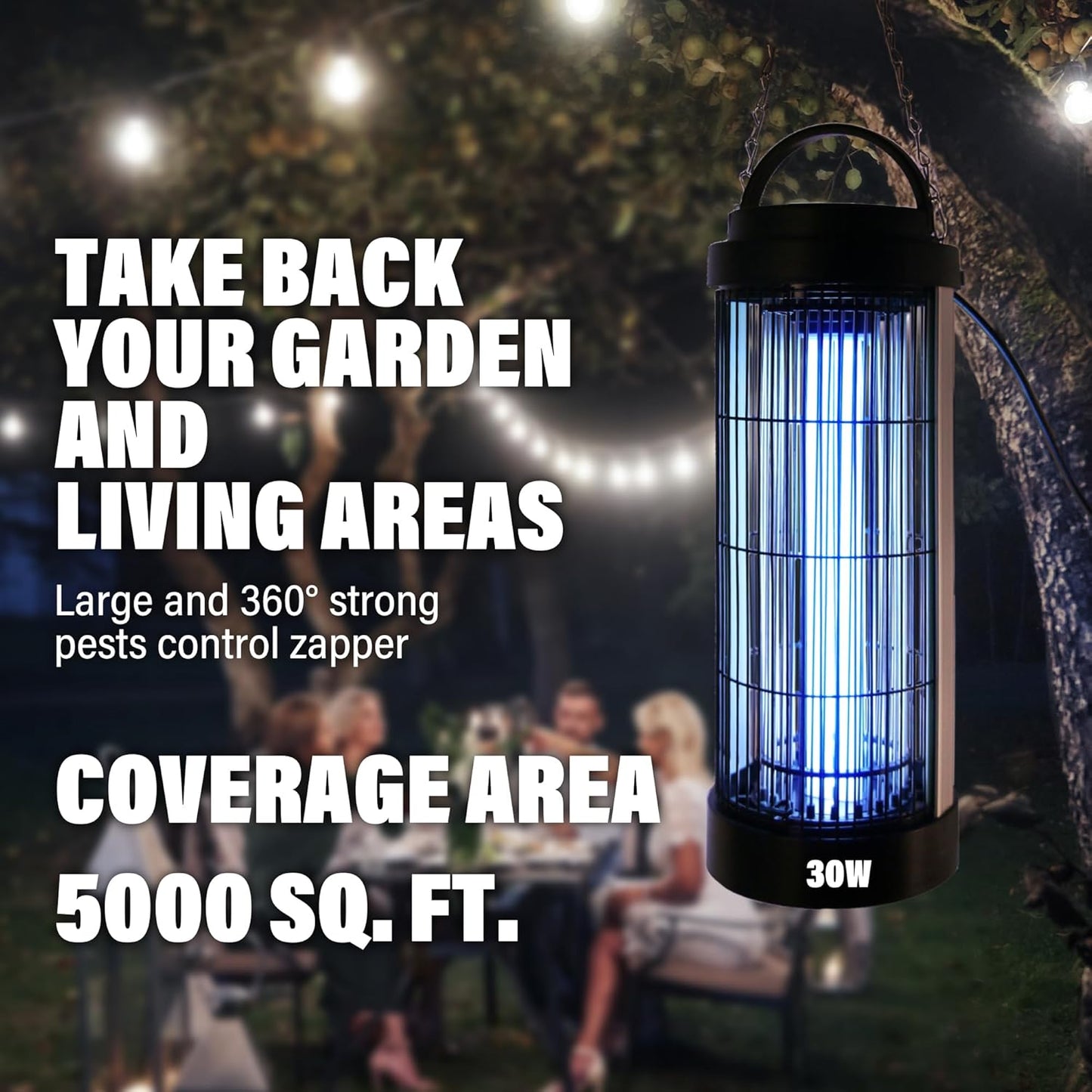 Powerful Bug Zapper Outdoor for 5000 Sq.Ft. with 13FT Power Cord, 3600V Instant Killing Grid Removable Hanging High Power Outdoor Mosquito Killer, Fly Trap Lamps for Garage Farm Home