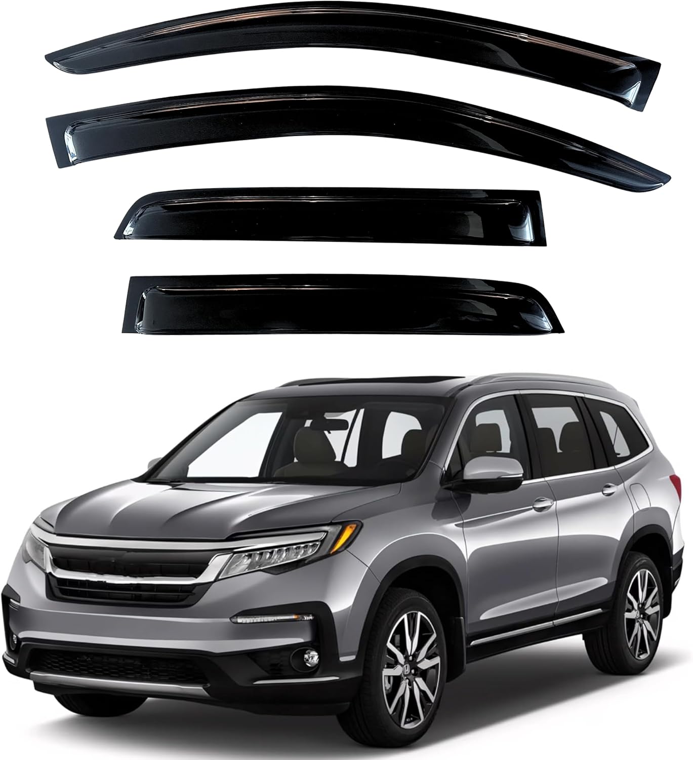 KPY Window Visor Compatible with Honda Pilot 2016-2022 (Excludes Touring Models), 4PC Rain Guard Side Window Vent Deflectors Tape-On Style, 2016 2017 2018 2019 2020 2021 2022