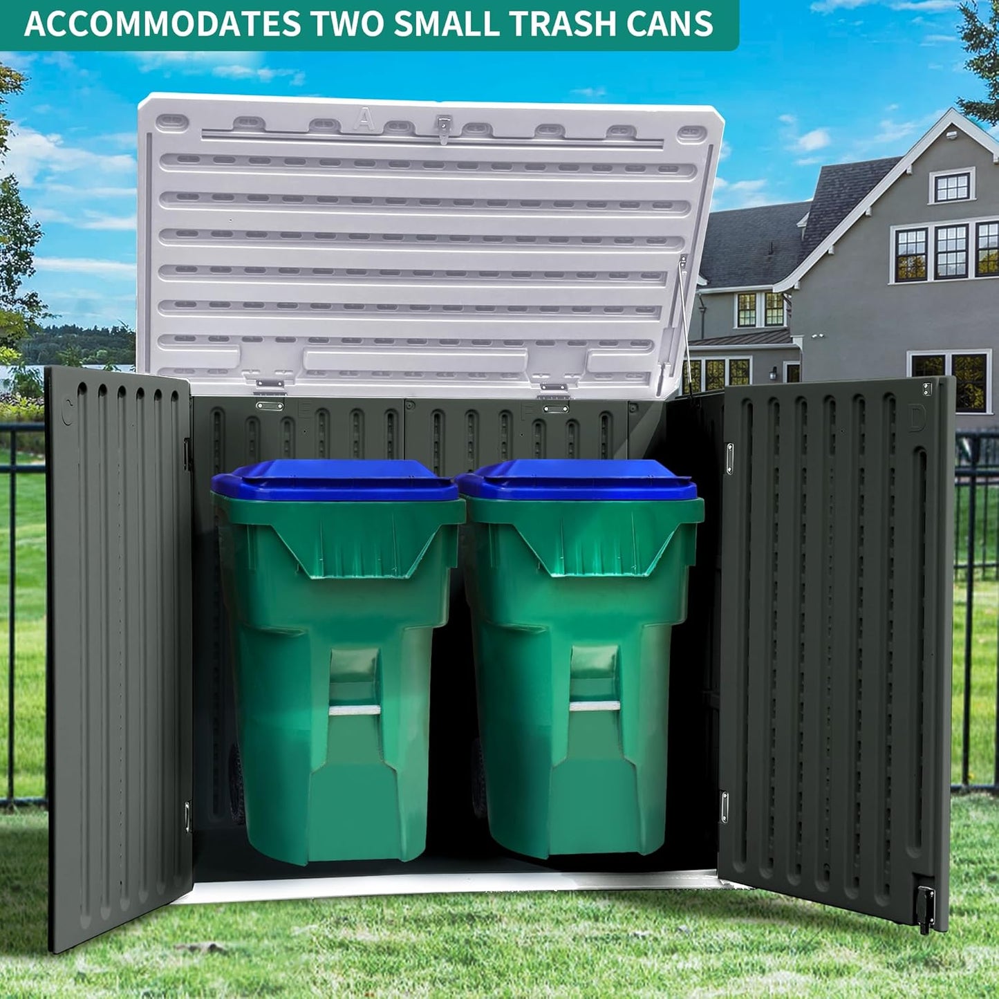 YITAHOME Extra Large Outdoor Horizontal Storage Shed, 4.5x4ft Resin Tool Sheds w/o Shelf, Easy to Assemble Waterproof Storage for Trash Cans, Garden Tools, Lawn Mower, Lockable, Dark Gray