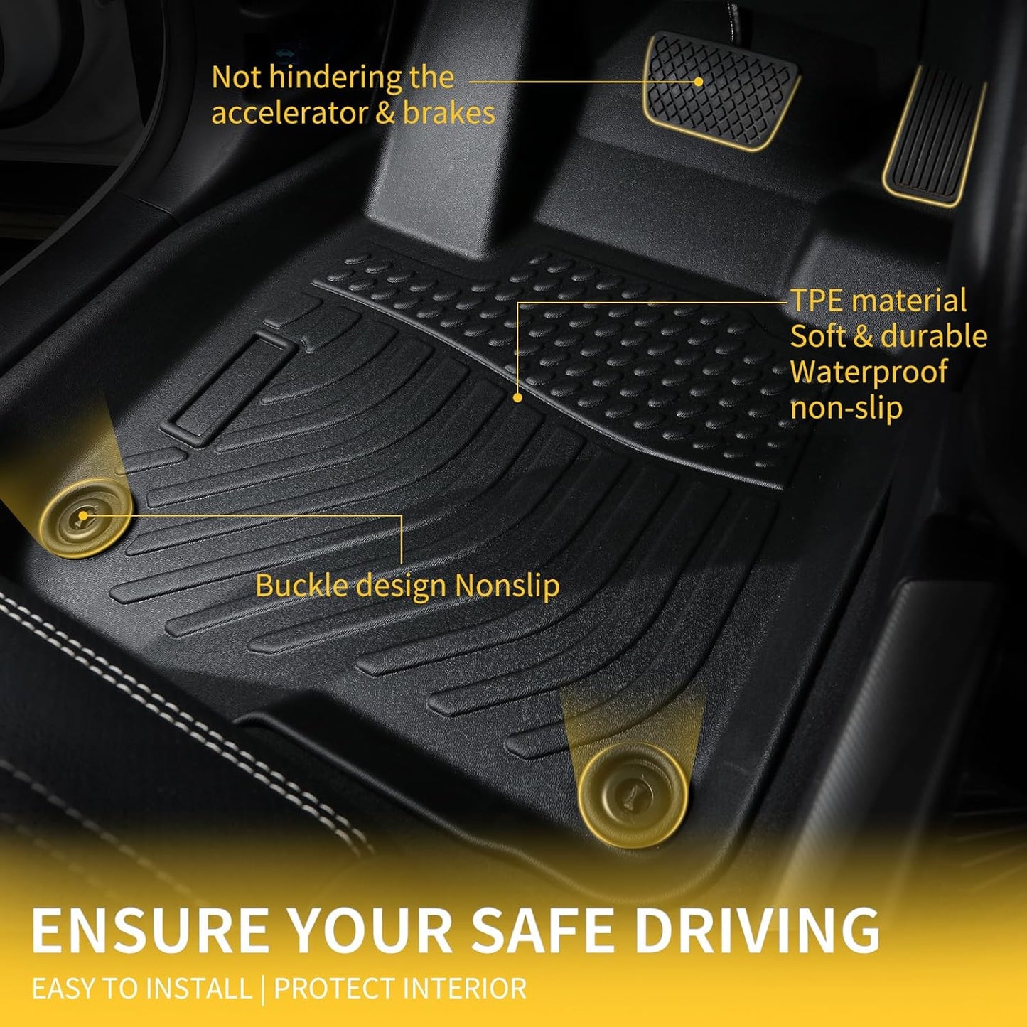 GINOWY- Floor Mats & Cargo Liner for Lincoln MKX 2016-2018 / Nautilus 2019-2023 TPE All Weather Nautilus Car Mats Anti-Slip Trunk Mat Waterproof Car Accessories Floor Liners Black