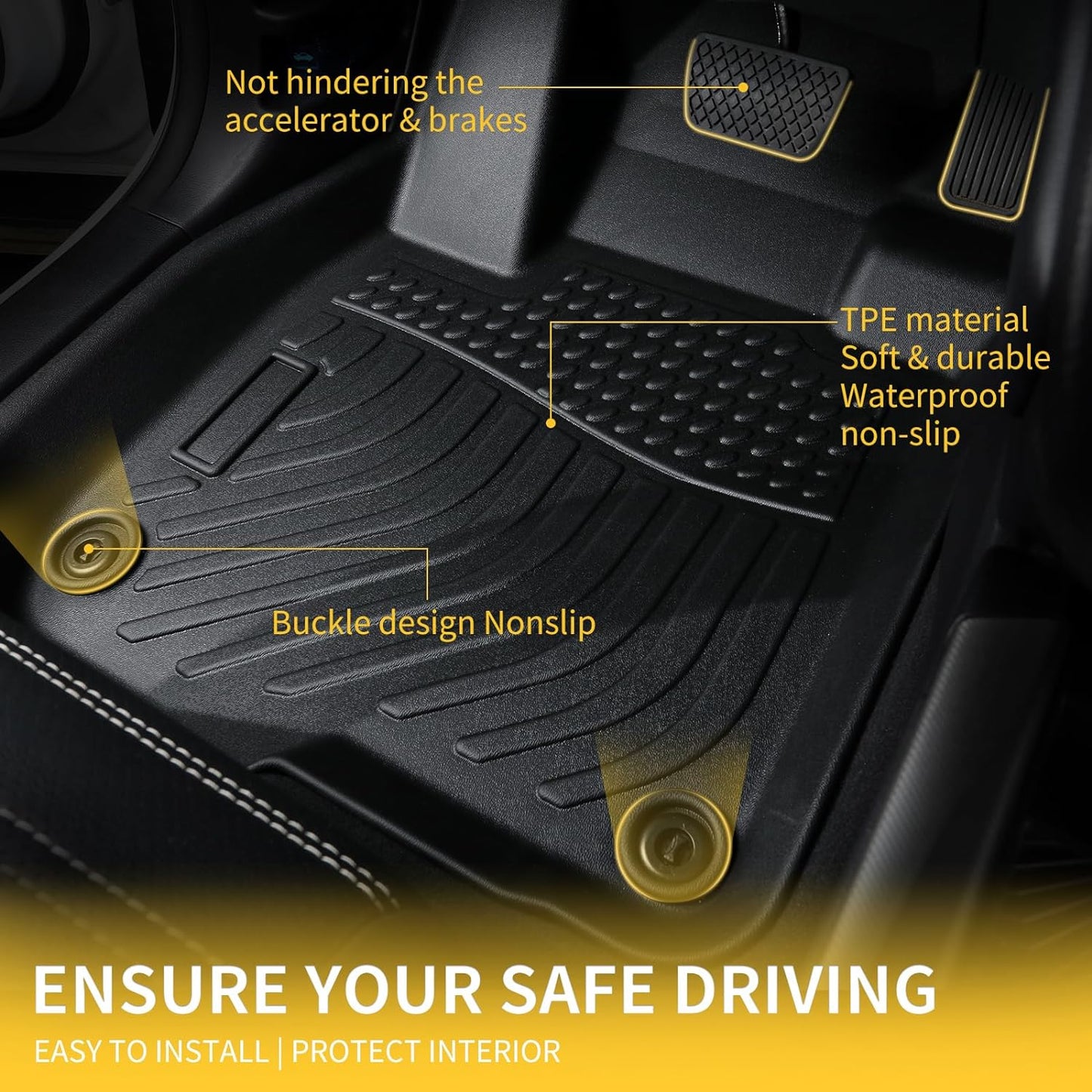 GINOWY-Floor Mats for Toyota Sequoia 2023 2024 2025, TPE All Weather Sequoia Car Mats, 1st & 2nd & 3rd Row Set, Non-Slip Floor Liners Waterproof Custom Fit Sequoia Accessories Mats Black