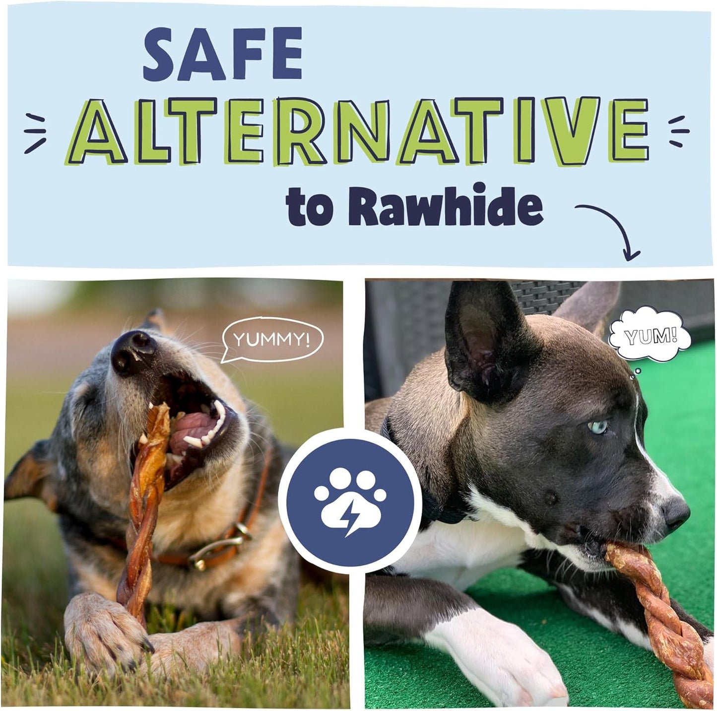 Pawstruck Natural 9” Braided Bully Sticks for Dogs - Tough, Long-Lasting, Rawhide-Free, Low Odor, Healthy Single Ingredient Chew Treat for Aggressive Chewers - 10 Count - Packaging May Vary