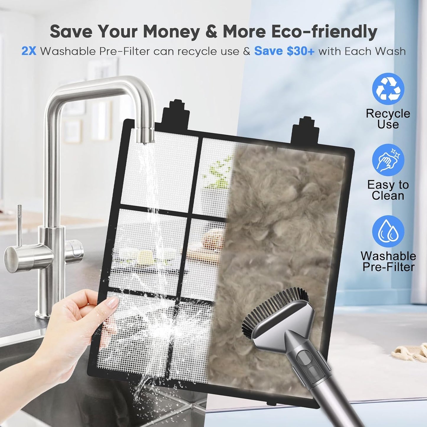 Air Purifier for Home Large Room Bedroom Up to 3000 Ft² with Washable Pre-Filter, Air Quality Monitor, HEPA Air Purifiers with Sleep Mode for Dust, Pollen,Black