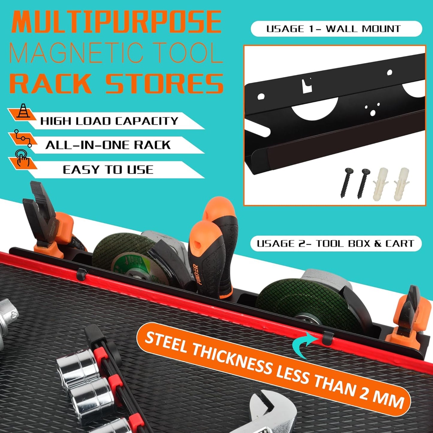 ULIBERMAGNET Angle Grinder Holder, Solid Steel Utility Storage Rack,Heavy Duty Wall Mount Storage Metal Shelf Holder for Angle Grinders, Cutters, Polishers,Screwdriver