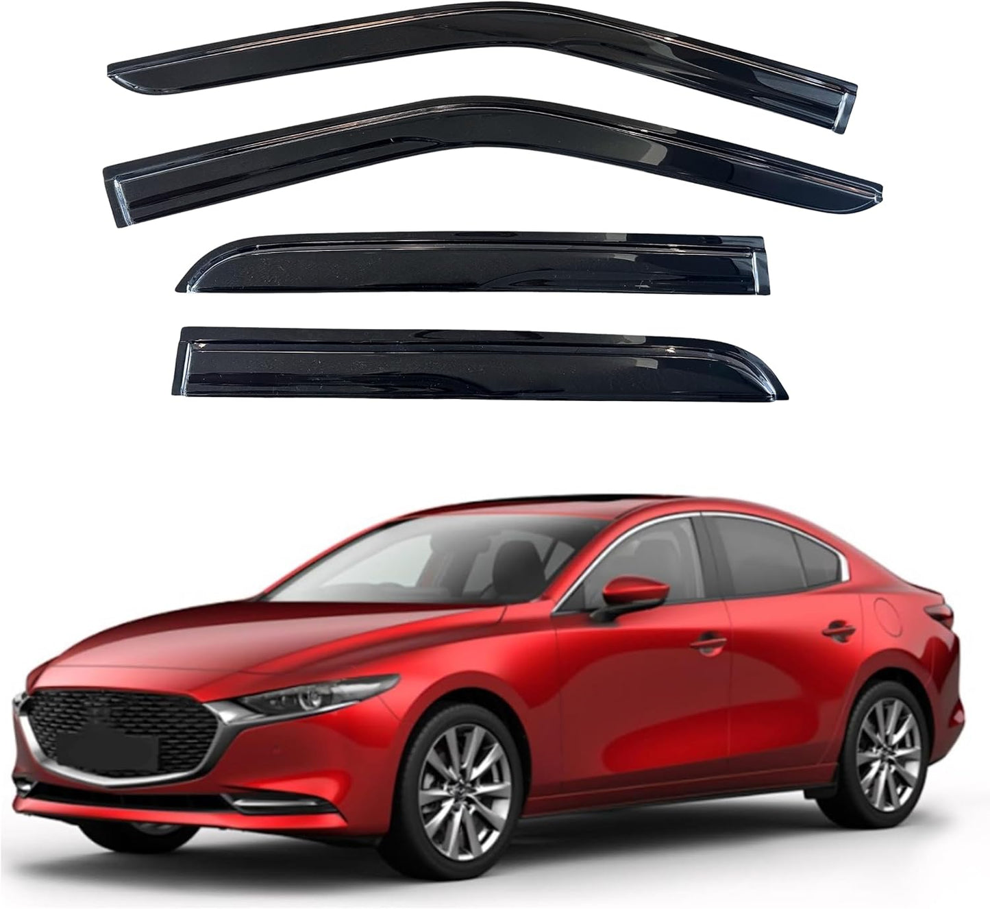 KPY Window Visor Compatible with Mazda 3 Sedan 2019-2024, 4PC Rain Guard Side Window Vent Deflectors Tape-On Mugen Style, 2019 2020 2021 2022 2023 2024