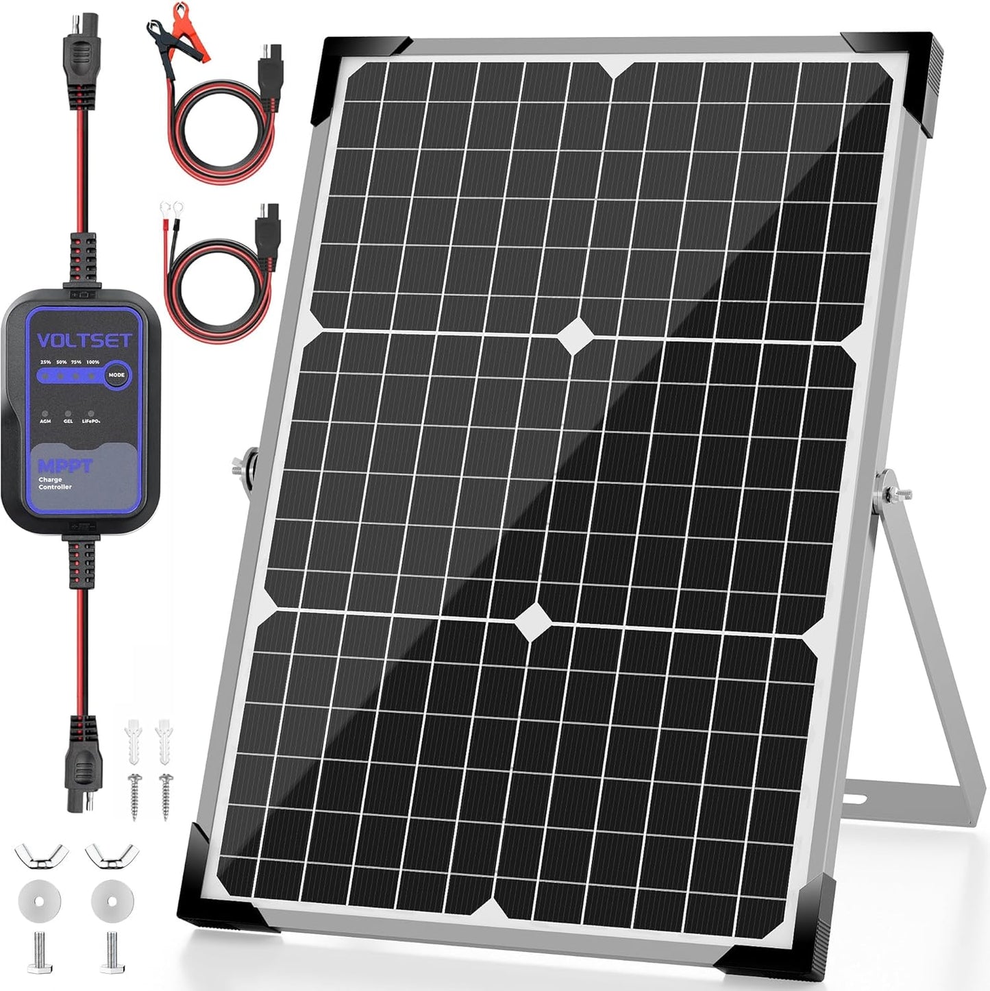 Solar Panel Kit 30W 12V with MPPT Controller, Solar Battery Trickle Charger Maintainer, Waterproof Solar Panel with Adjustable Mount Bracket for Boat RV Motorcycle Marine
