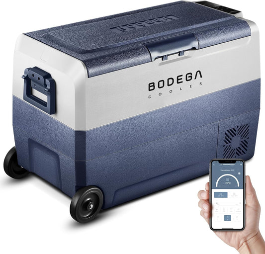 BODEGACOOLER 【Upgraded】 12 Volt Refrigerator, Portable Freezer,Car Fridge Dual Zone APP Control, 53 Quart（50L）-4℉-68℉ RV Car Cooler 12/24V DC and 100-240V AC for Outdoor, Vehicles, Camping, Travel