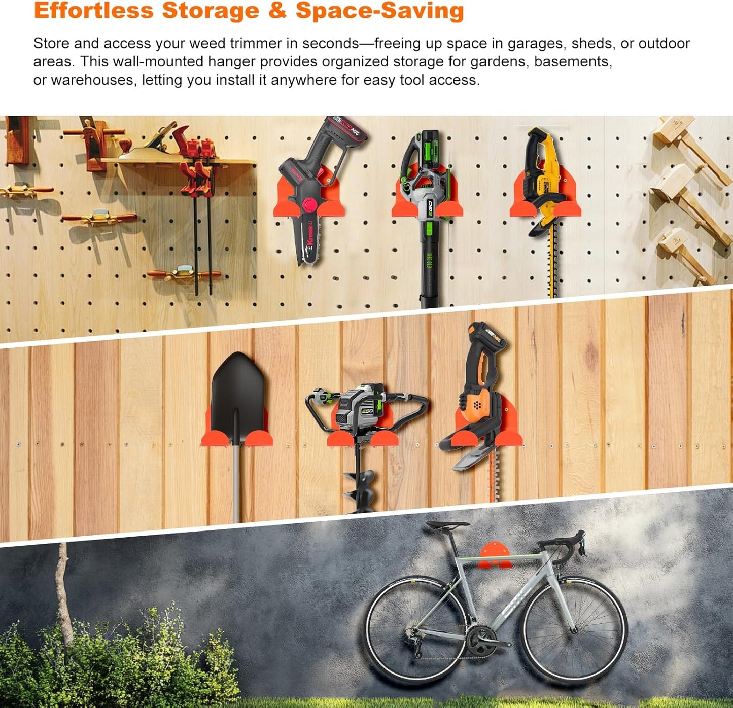 Weedeater Hanger,Trimmer Rack Heavy Duty Wall Mount for Weed Eater, Grass Trimmer, Hedge Trimmer – Garage Storage Organizer, Space-Saving Tool Holder
