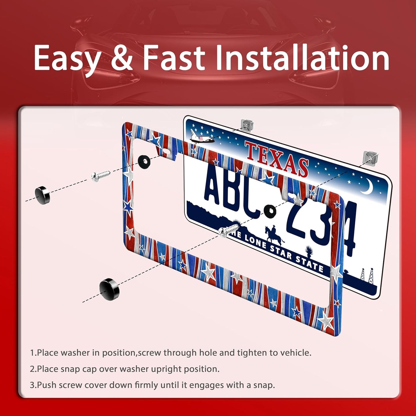 Personalized License Plate Frame American Flag License Plate Frames Funny Auto Accessories Bracket Stainless Steel License Plate with Screws 6x12 Inch