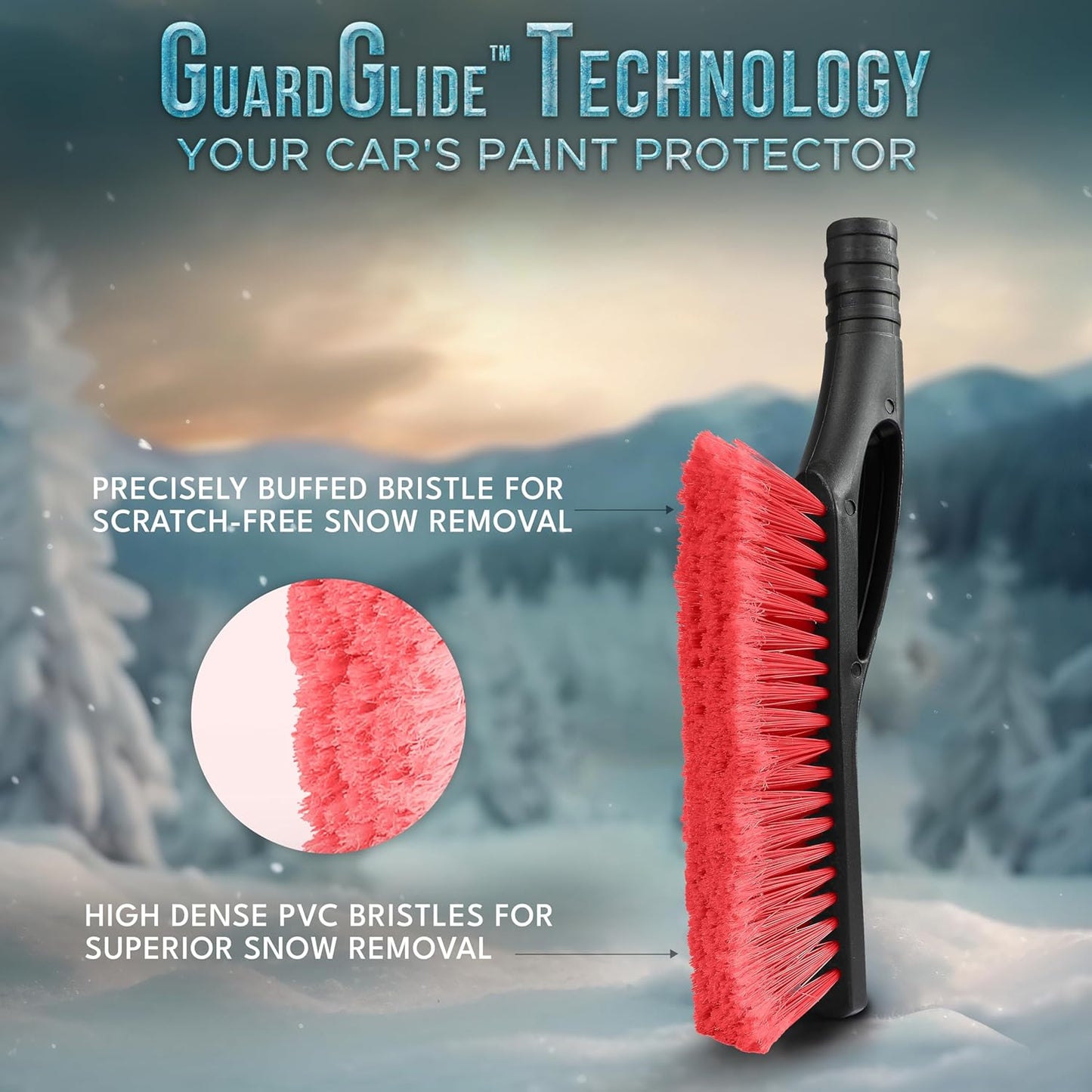 EcoNour 27" Aluminum Car Snow Scraper and Brush (Red) | Scratch-Free Weaved Bristle Head with Metal Body Ice Scraper for Car Windshield | Tough Ice Scraper with Ergonomic Foam Grip for Cars | 1 Pack