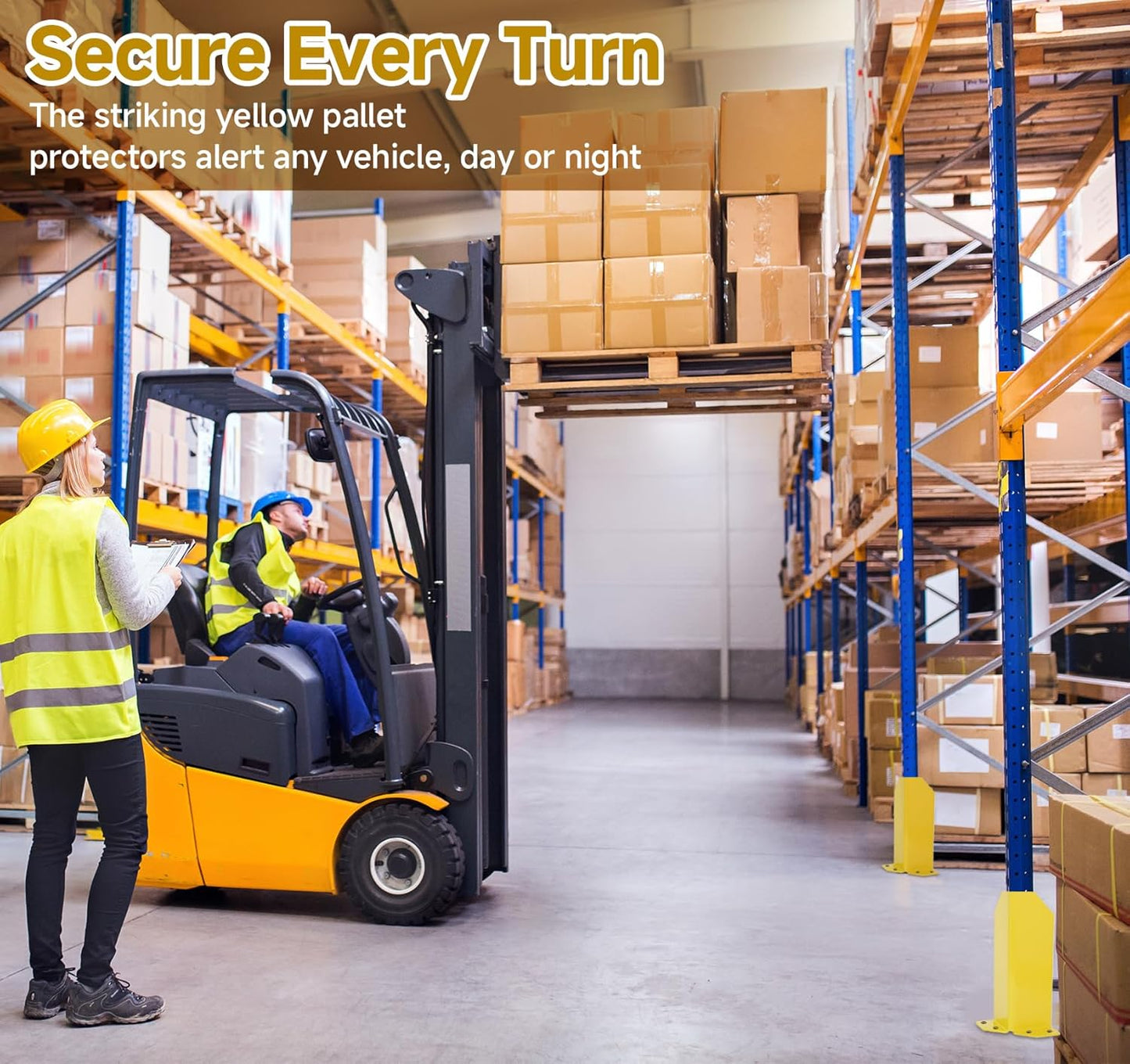 lesolar Pallet Rack Post Protectors, 12" Height Carbon Steel Pallet Rack Guard, 1/5" Thickness Pallet Rack Frame Guard, Safety Yellow Pallet Edge Protectors with Hardware (2 Packs)