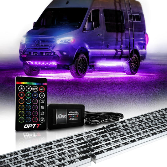 OPT7 Aura Aluminum Underglow Kit for Class B & B+ RV Camper with Remote Control, 6 pcs Multicolor LED Light Bars, Exterior Neon Accent Under Glow Lighting, Rigid Waterproof Strip Lights, Music Mode