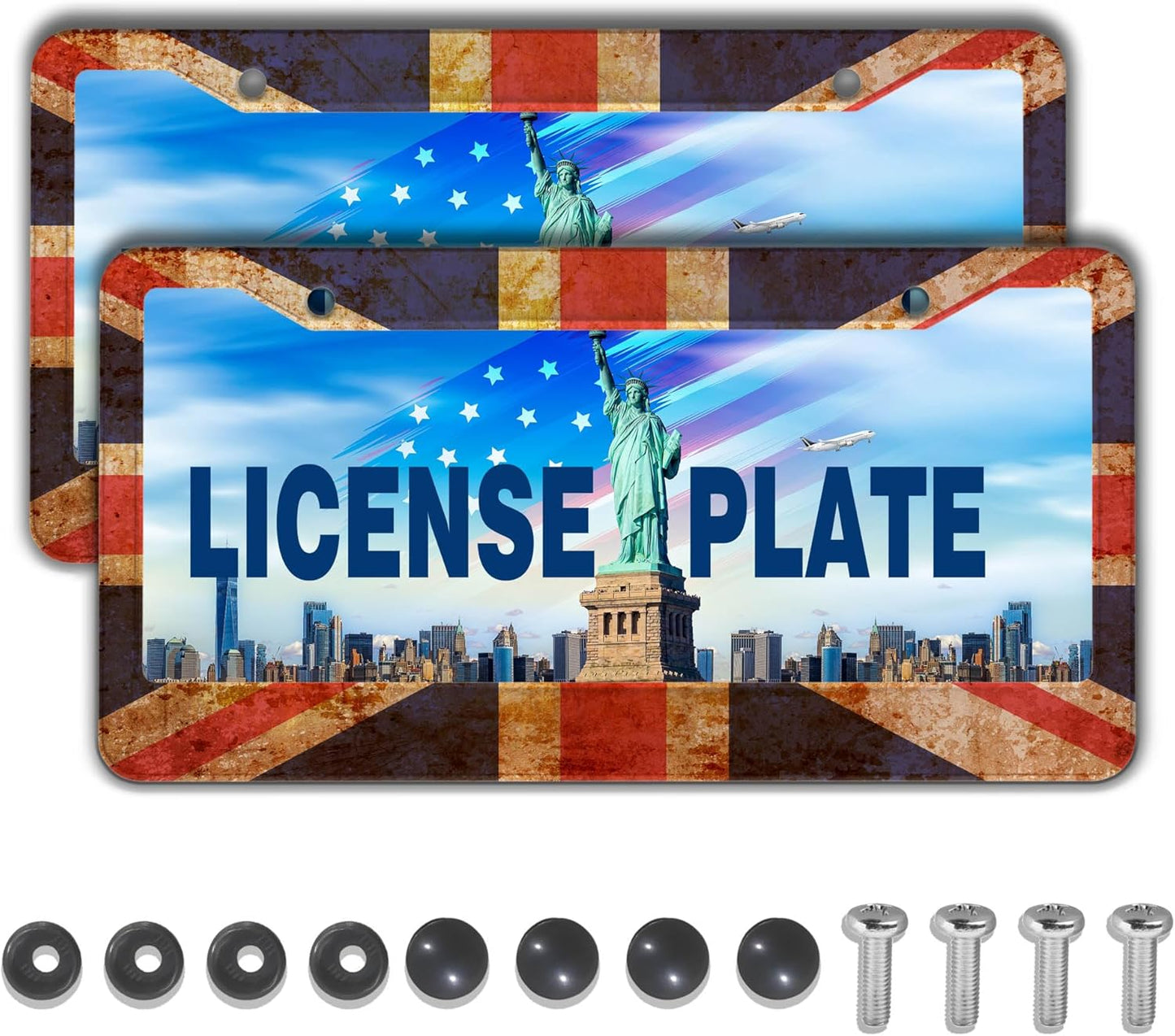 License Plate Frame Multicolor License Plate Protector Great Britain Vintage Old Flag Aluminum Metal Car Accessory 2 Pack with Screw Covers Set