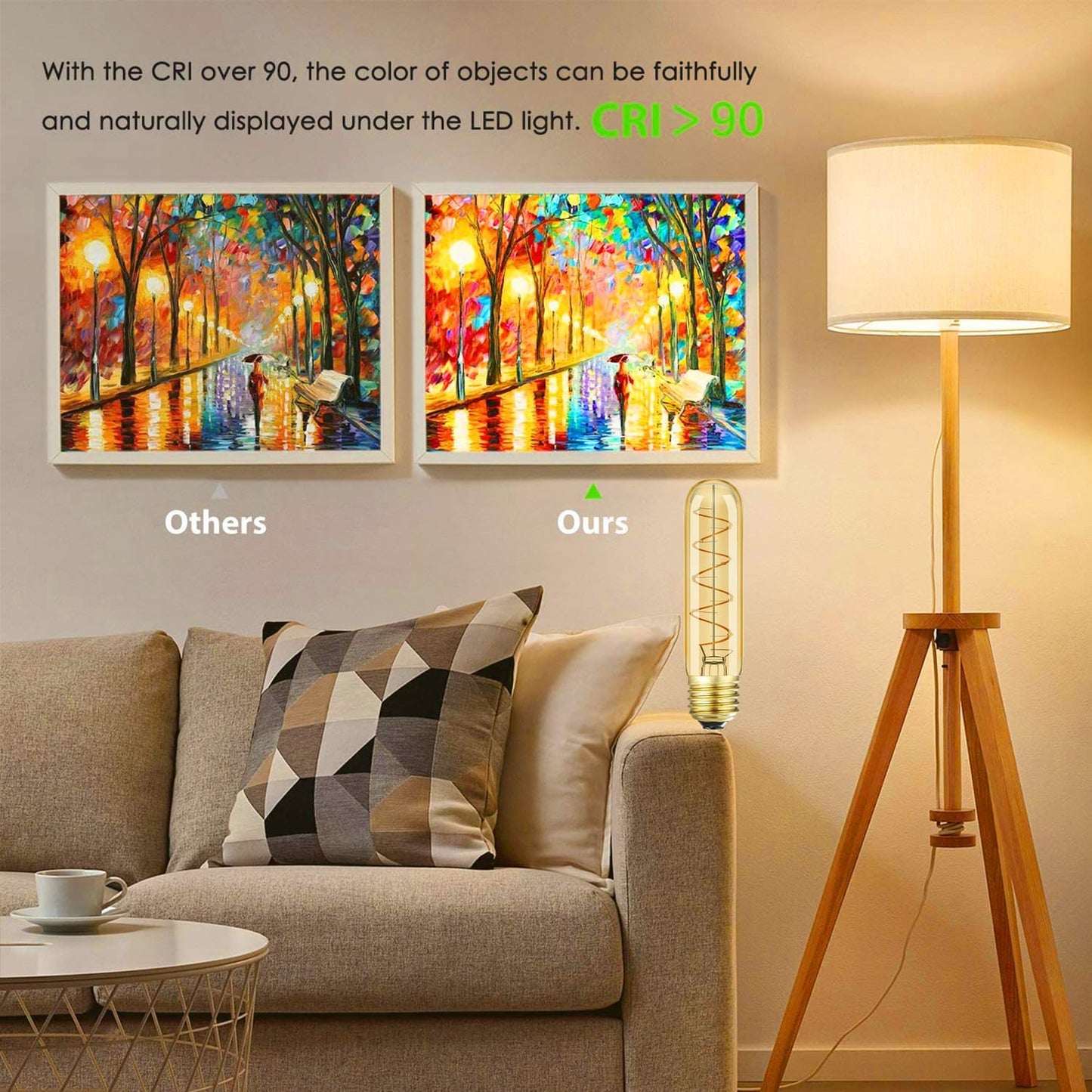 Leools Vintage T10 LED Edison Light Bulb Super Thin Filament, 40 Watt Warm Light Vanity Night Amber Bulbs, Dimmable Tubular Incandescent E26 LED Edison Bulb 40W Warm Warm 2200K, 6 Pack