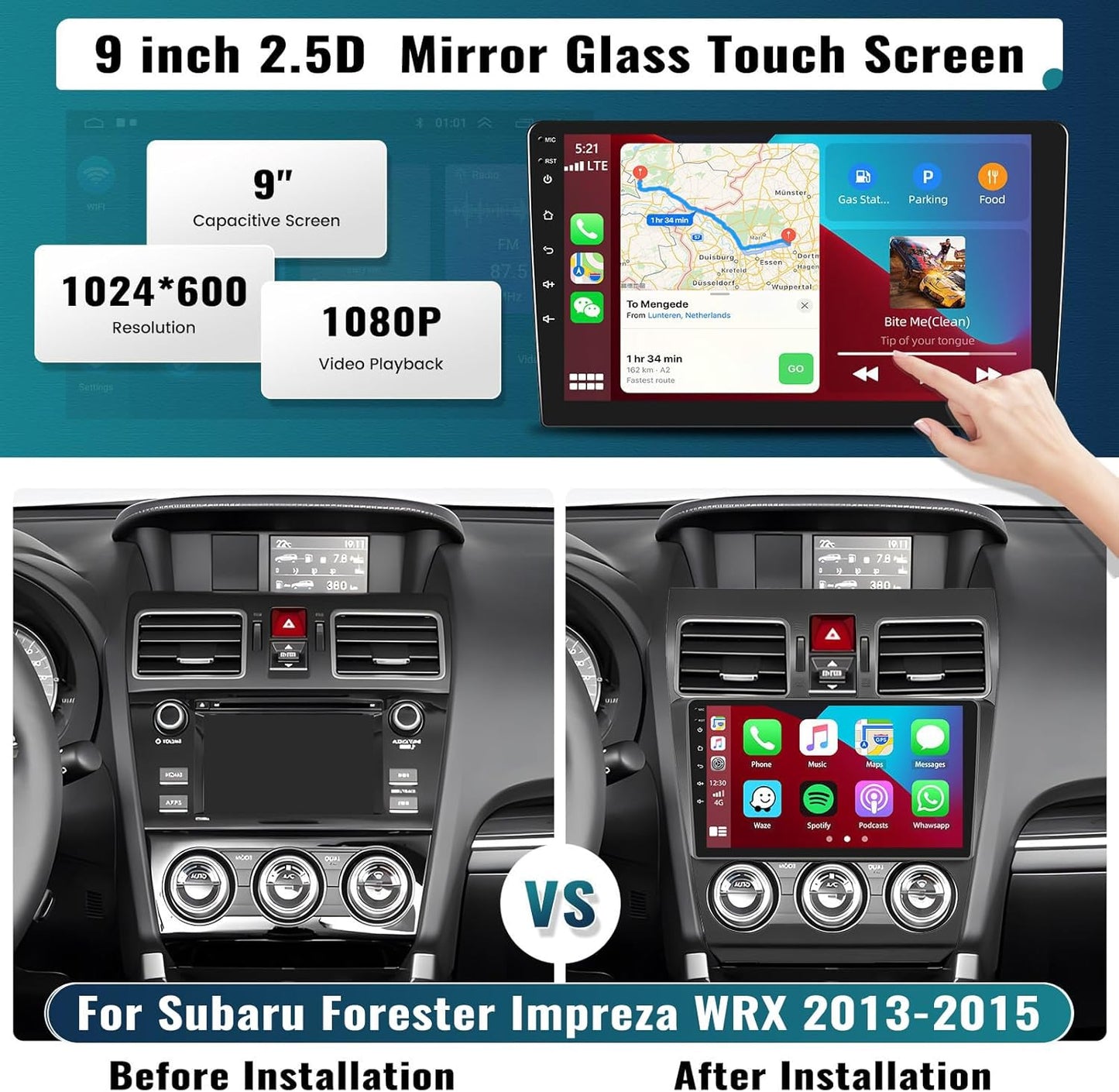 UNITOPSCI 2G+64G for Subaru Forester WRX Impreza 2013-2015 Radio Android 13 Car Stereo Wireelss Apple CarPlay Android Auto 9 Inch Touchscreen WiFi GPS Navi Bluetooth FM/RDS HiFi Audio + Backup Camera