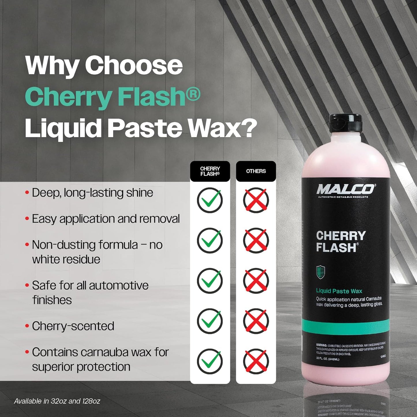 Malco Cherry Flash Automotive Liquid Paste Wax – Protect & Shine Your Vehicle/Easiest Way to Hand Wax Your Car/Lasting Gloss & Protection For Cars, Trucks, Boats and Motorcycles / 32 Oz. (124832)