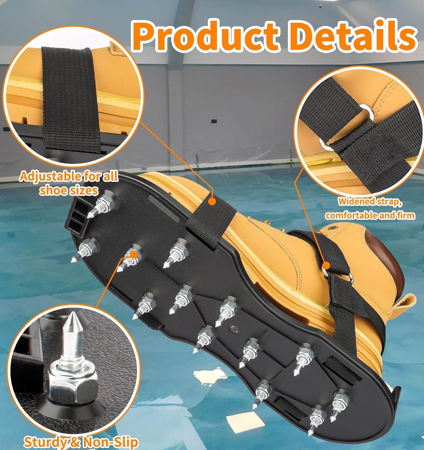 Epoxy Floor Spiked Shoes Fully Assembled Gunite Spiked Shoes with 3/4" Short Spikes for Garage Floor Epoxy, Overlays, Cover Installation,1 Pair (Black)