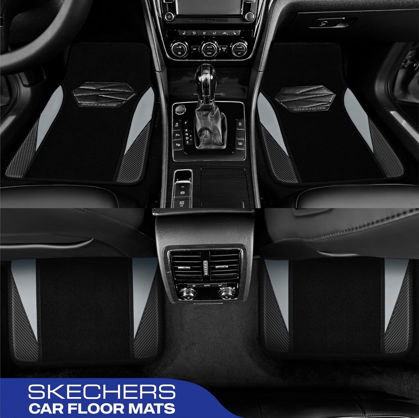 Skechers Car Floor Mats,Waterproof Universal Fit Car Mats,Faux Leather Car Floor Mats,Carbon Floor Mats for Cars with Anti-Slip Skechers Heel Pad Fit for SUV,Vans,Sedans,Trucks,Grey